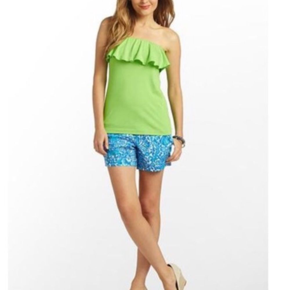 Lilly Pulitzer Wiley Ruffle Tube Top Pima Cotton Green XS